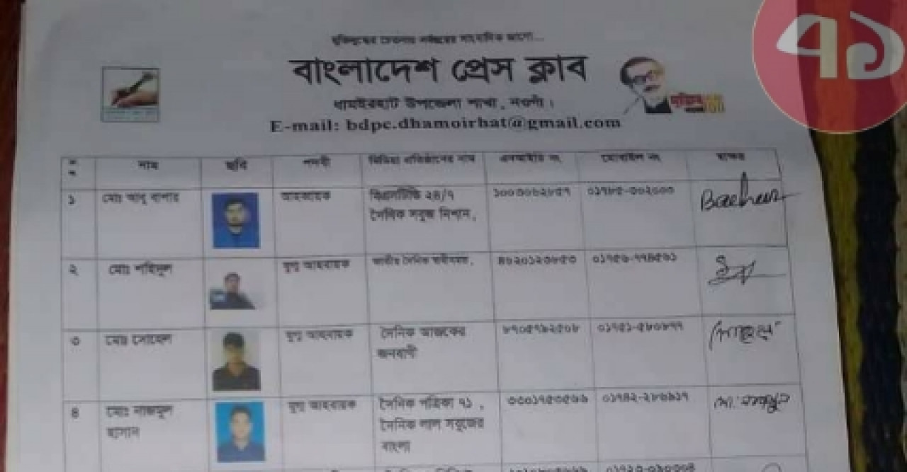 বাংলাদেশ প্রেসক্লাব ধামইরহাট শাখার আহব্বায়ক কমিটি গঠন