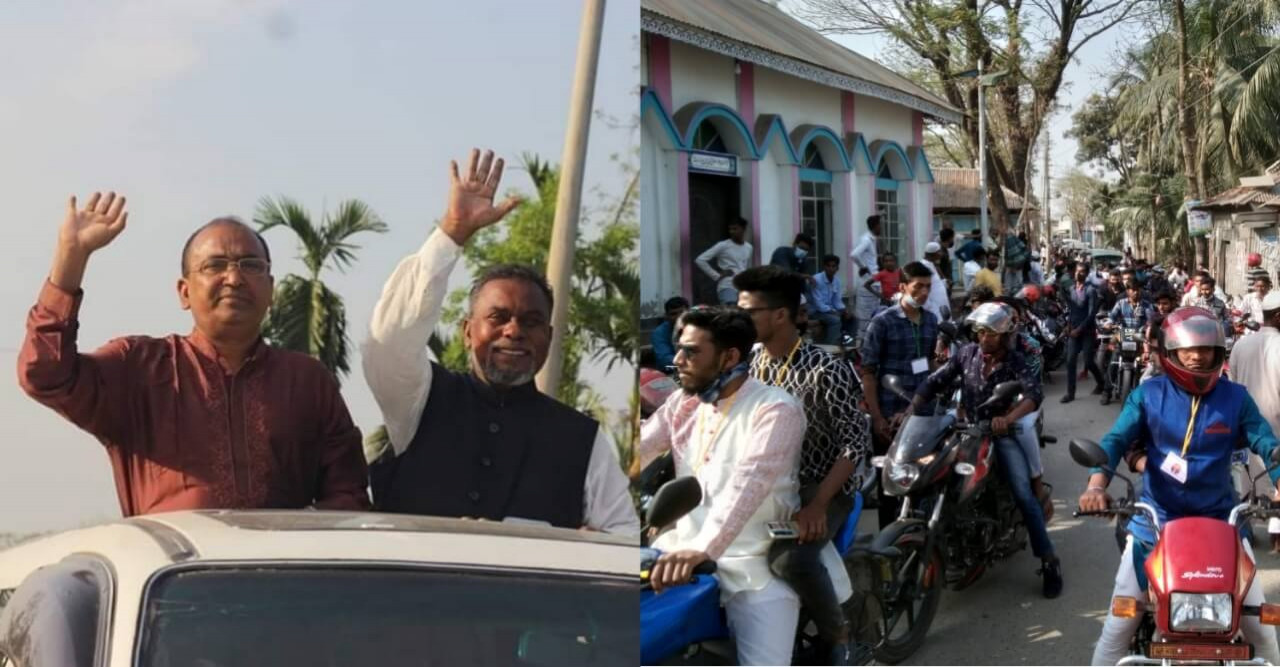 সহস্রাধিক মোটরসাইকেল যোগে মহব্বতজান চৌধুরীর পক্ষ থেকে এমপি মুকুলকে বরণ